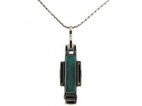 Art Deco Silver, Amazonite & Onyz Pendant on Chain