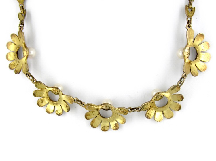 Theodor Fahrner Silver Gilt & Pearl Necklace