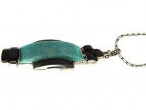 Art Deco Silver, Amazonite & Onyz Pendant on Chain