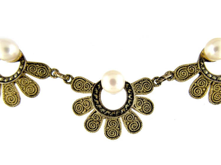 Theodor Fahrner Silver Gilt & Pearl Necklace