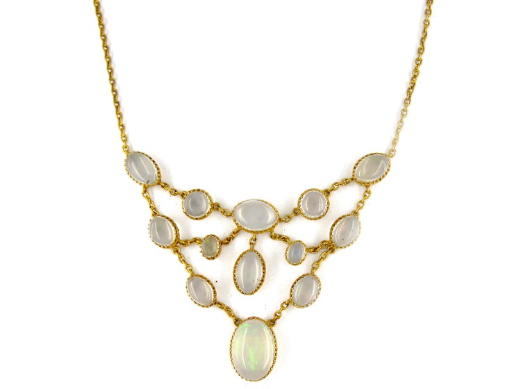 Art Nouveau Water Opal 15ct Gold Necklace