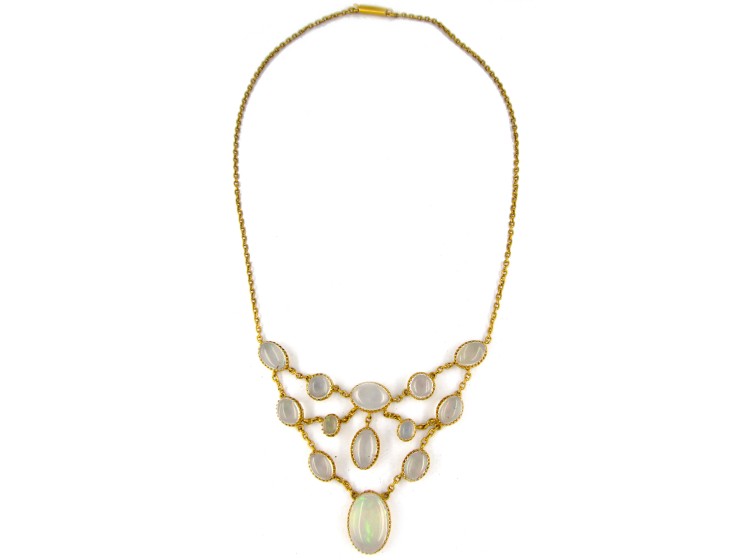 Art Nouveau Water Opal 15ct Gold Necklace