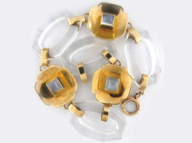 Rock Crystal & Moonstone 14ct Gold Bracelet
