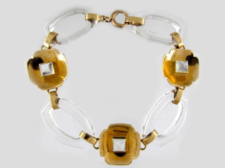 Rock Crystal & Moonstone 14ct Gold Bracelet