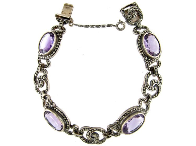 Silver, Marcasite & Amethyst Bracelet