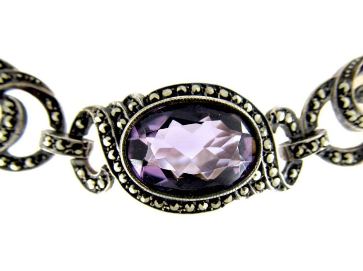 Silver, Marcasite & Amethyst Bracelet