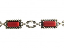 Art Deco Silver Marcasite & Coral Necklace