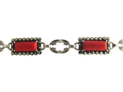 Art Deco Silver Marcasite & Coral Necklace