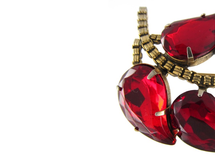 Vintage Red Paste Leaf Brooch