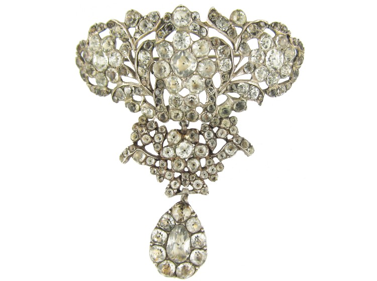 Georgian Silver & Paste Stomacher Brooch Pendant