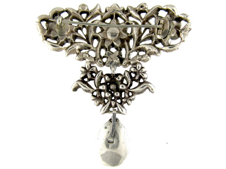 Georgian Silver & Paste Stomacher Brooch Pendant
