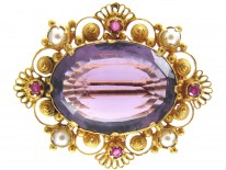 Regency Open Scrollwork Amethyst & Yellow Gold Brooch