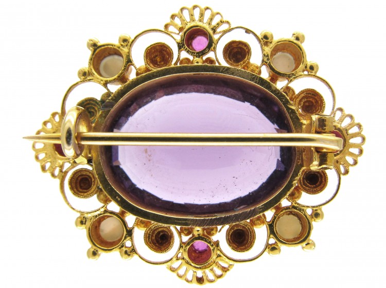 Regency Open Scrollwork Amethyst & Yellow Gold Brooch