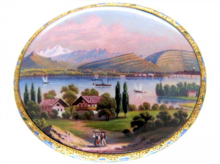 Swiss Enamel Gold Brooch