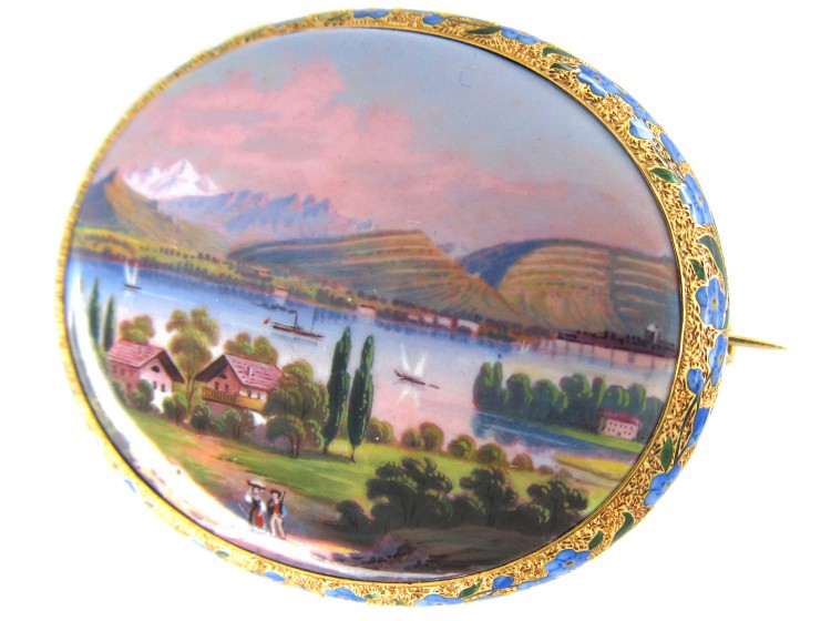 Swiss Enamel Gold Brooch