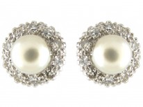 Diamond & Natural Pearl Round Earrings