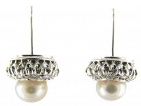 Diamond & Natural Pearl Round Earrings