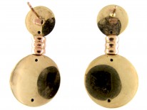 Two Colour Gold Double Disk Drop Earrings