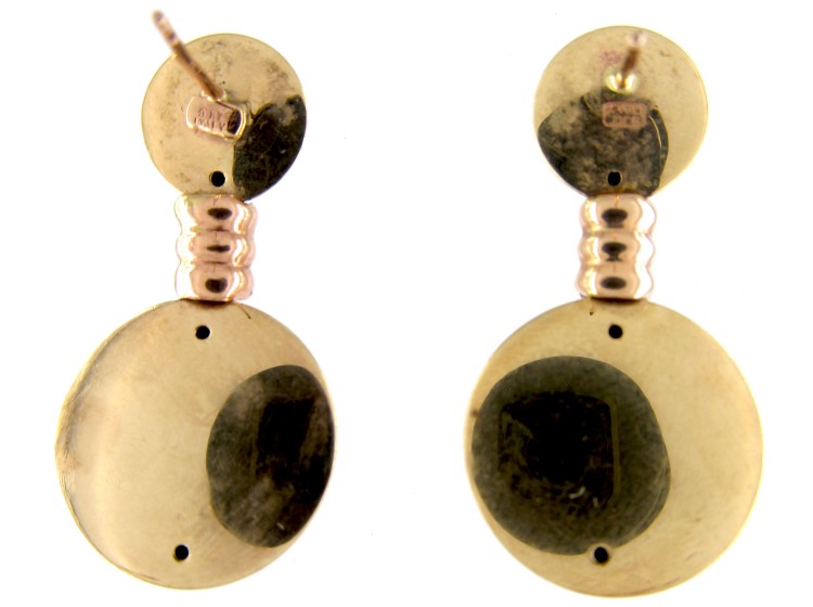Two Colour Gold Double Disk Drop Earrings