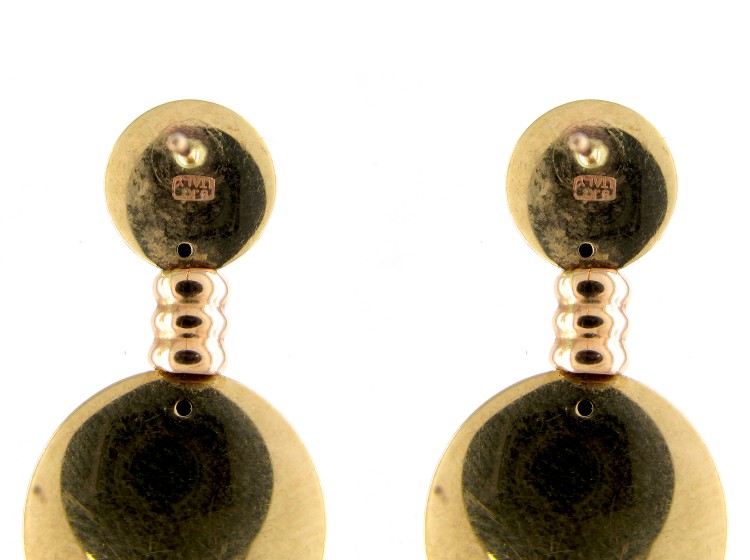 Two Colour Gold Double Disk Drop Earrings