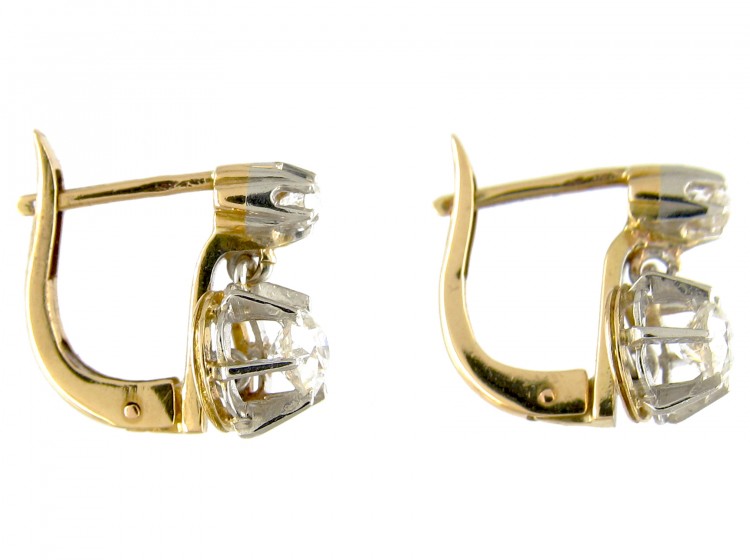 Two Stone Diamond Drop French Earrings
