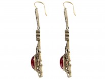 Art Deco Marcasite Drop Earrings Set with Carnelian