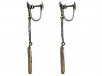 Art Deco Marcasite Drop Earrings set with Green Chalcedony
