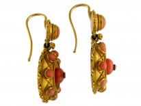 18ct Gold & Coral Victorian Drop Earrings