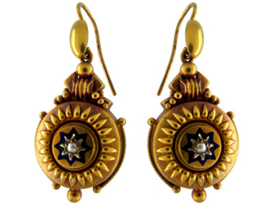 15ct Gold Victorian Drop Earrings with Star Motif