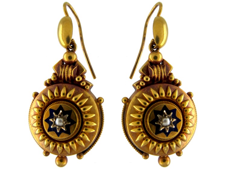 15ct Gold Victorian Drop Earrings with Star Motif