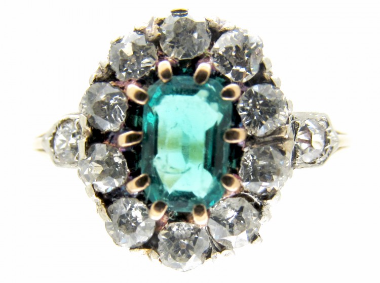 Emerald & Diamond Edwardian Cluster Ring