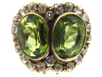 Double Heart Peridot & Diamond Ring