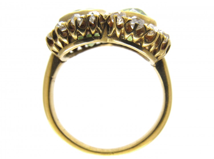 Double Heart Peridot & Diamond Ring