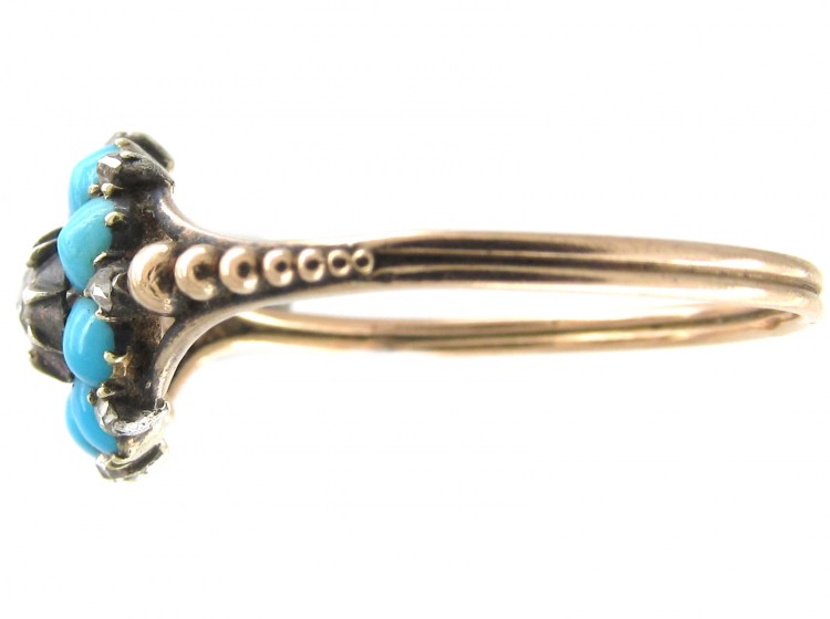 French Regency Turquoise & Diamond Cluster Ring