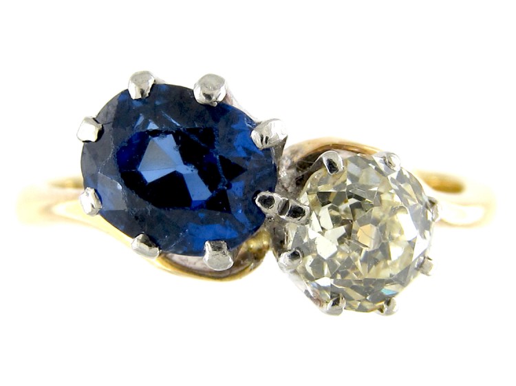 Sapphire & Diamond Crossover Ring