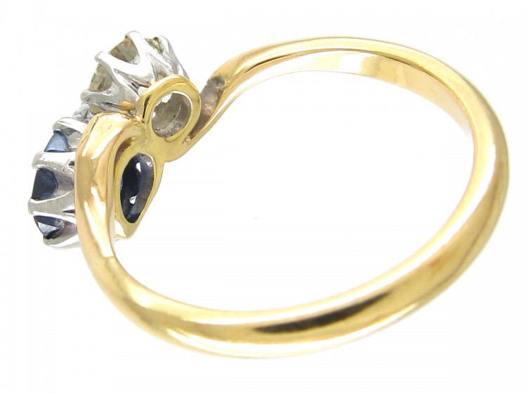 Sapphire & Diamond Crossover Ring