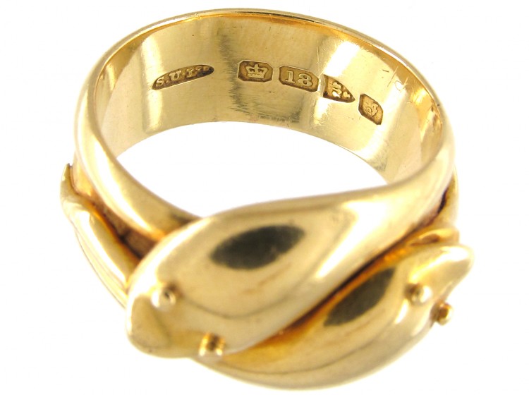 Edwardian 18ct Gold Double Snake Ring