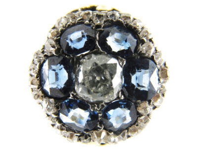 Large Victorian Rose Diamond & Sapphire Cluster Ring