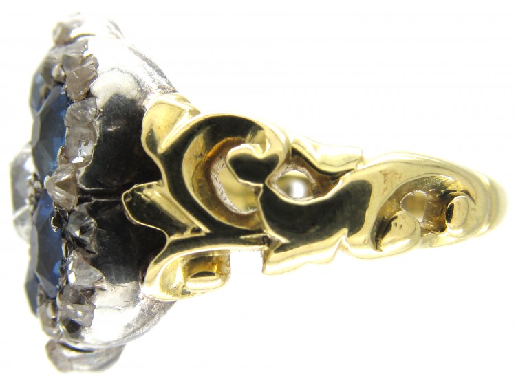 Large Victorian Rose Diamond & Sapphire Cluster Ring