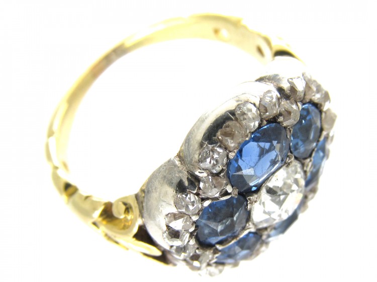 Large Victorian Rose Diamond & Sapphire Cluster Ring