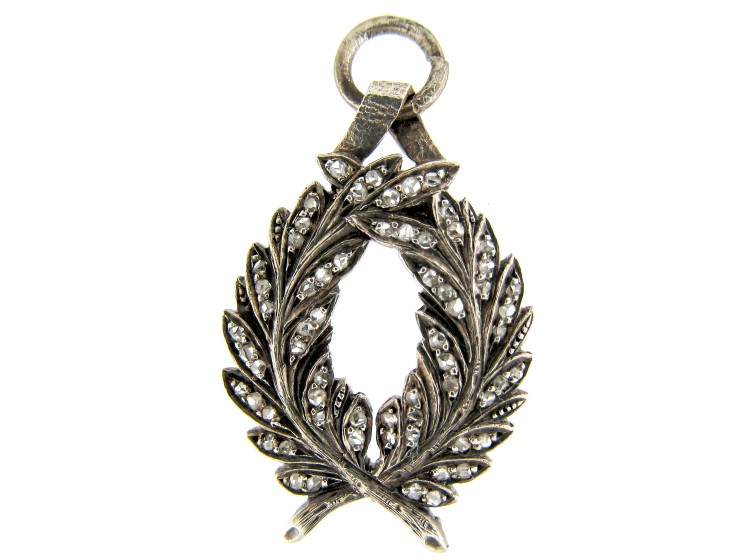 Diamond Set Silver Laurel Leaves Charm