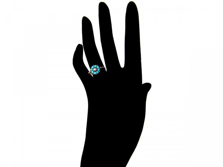 French Regency Turquoise & Diamond Cluster Ring