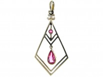 Art Deco Pink Tourmaline, Platinum & Gold Pendant