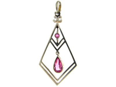 Art Deco Pink Tourmaline, Platinum & Gold Pendant