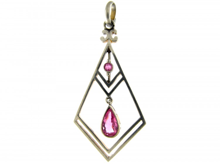 Art Deco Pink Tourmaline, Platinum & Gold Pendant