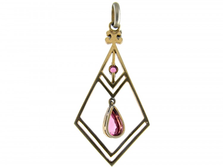 Art Deco Pink Tourmaline, Platinum & Gold Pendant