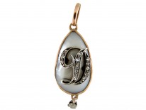 Edwardian Mother of Pearl & Diamond 'D' Pendant Charm
