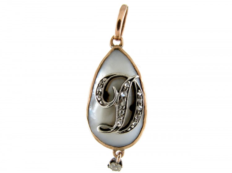 Edwardian Mother of Pearl & Diamond 'D' Pendant Charm