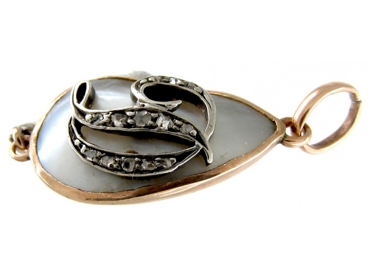 Edwardian Mother of Pearl & Diamond 'D' Pendant Charm