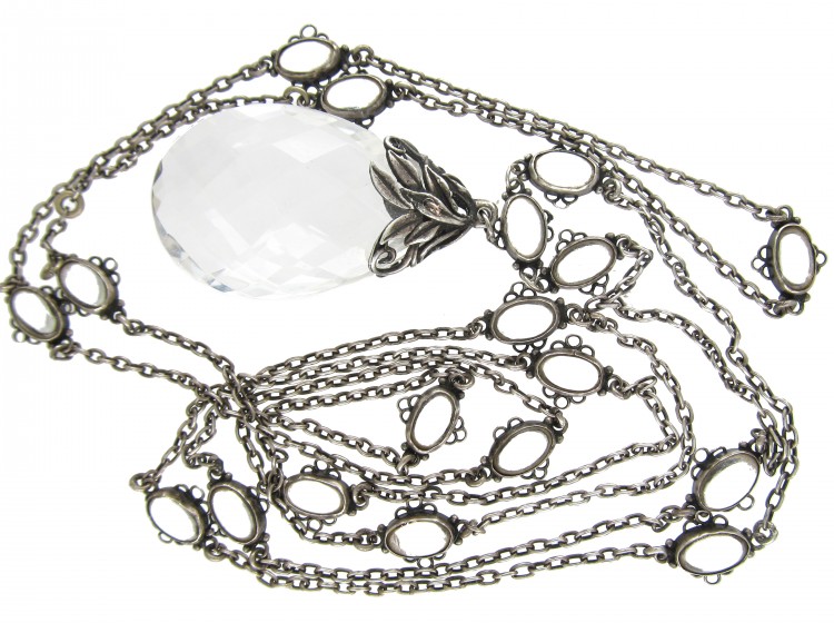 Arts & Crafts Rock Crystal & Silver Long Pendant Necklace by Bernard Instone